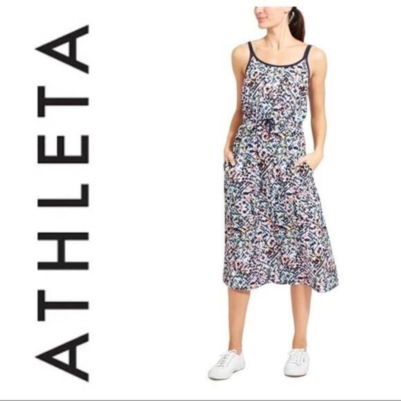 ATHLETA Sunbeam Easy Breezy Midi Dress Small Athletic Dress Rainbow Polyester - Picture 1 of 8